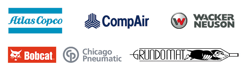 Partner-Logos: Atlas Copco, CompAir, Wacker Neuson, Bobcat, Chicago Pneumatic, Grundomat